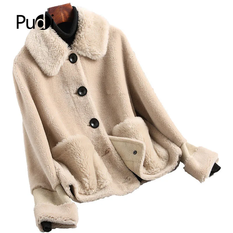PUDI A19004 Женская Новая мода Настоящая Шерсть Стрижка куртка леди короткий стиль досуг осень/зима шерстяное пальто