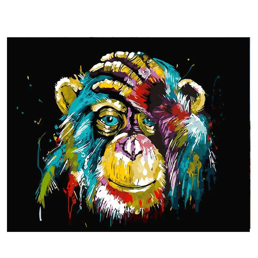 monkey painting 13 RIHE рамка животное Сделай Сам краска по номерам Акриловая Краска на холсте Абстрактная олень ручная краска ed масляная краска для домашнего декора 40x50 см - Цвет: monkey painting 13