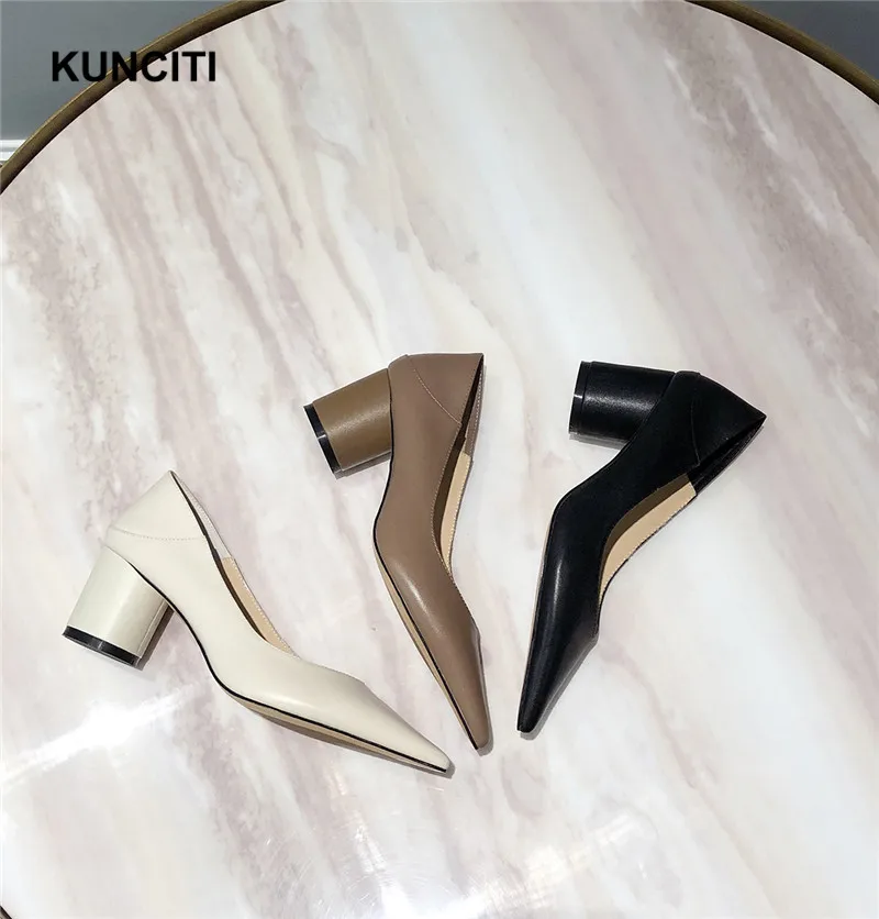 KUNCITI/ женские туфли на высоком каблуке; женские туфли-лодочки с острым носком; итальянская обувь в европейском стиле; офисные мокасины из натуральной кожи; G942