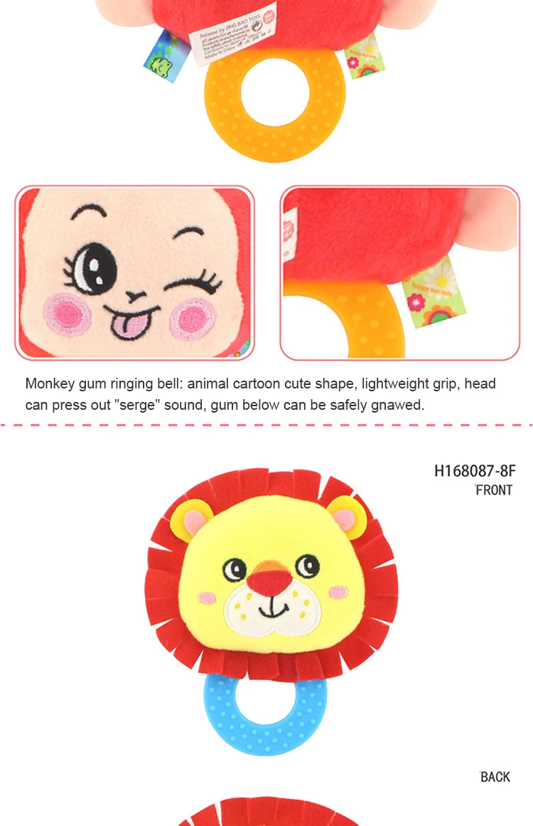 Baby Infant Plush Rattle Stuffed Toy Hand Grasp Teethers Cute Animal Handbell Ring Newborns Early Development Boys Girls Gift