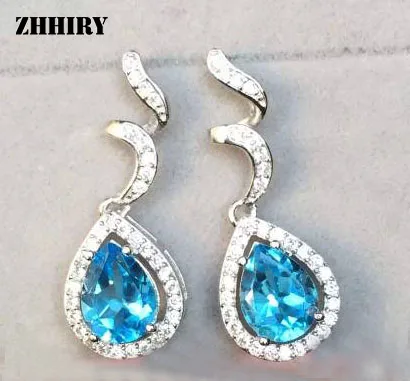 Женские серьги ZHHIRY из серьга с топазом серебра 925 пробы натуральным синим камнем