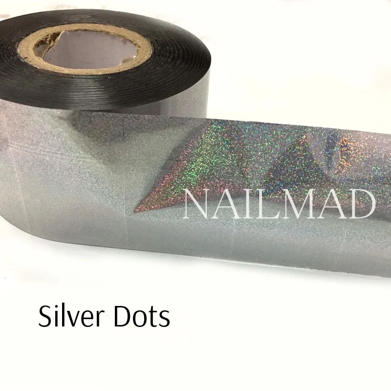 Silver Dots 1 рулон 120 м* 4 см Лазерная Радужная переводная Фольга для ногтей голографические точки песок Фольга для ногтей бумага дизайн ногтей Наклейка Маникюр украшение - Цвет: Silver Dots