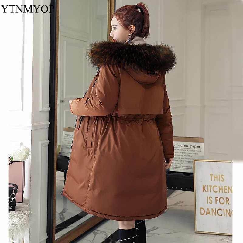 

YTNMYOP Winter Woman Coats Casaco Feminino 2021 Drawstring Long Female Parka Hooded Fur Collar Plus Size Thick Warm Jackets Lady