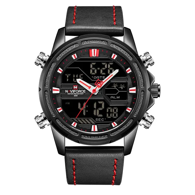Black Red-L NAVIFORCE люксовый бренд мужские военные спортивные часы мужские модные армейские кварцевые часы мужские из нержавеющей стали светодиодный аналоговые цифровые часы - Цвет: Black Red-L