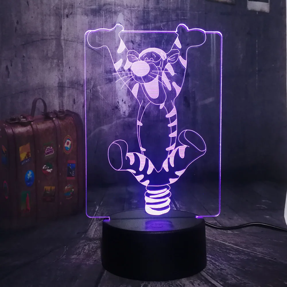 Новый Детский милый прыжка с принтом из мультиков тигр 3D LED RGB светодиодный Ночной