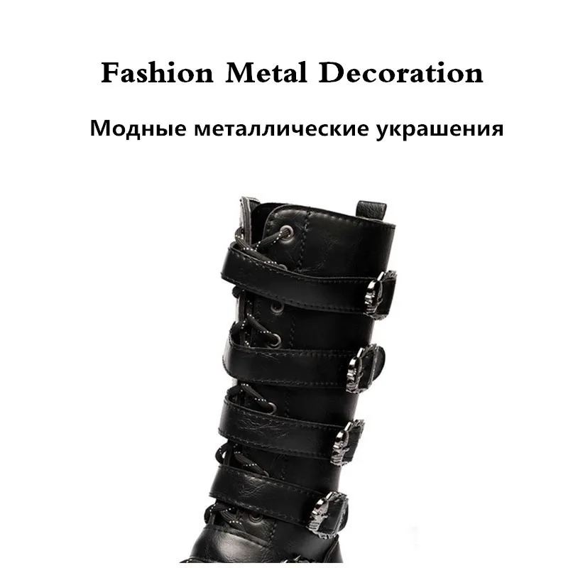 LIN KING/мужские демисезонные высокие ботинки размера плюс; винтажные черные мужские ботинки в байкерском стиле на шнуровке; ковбойские ботинки с круглым носком в стиле панк
