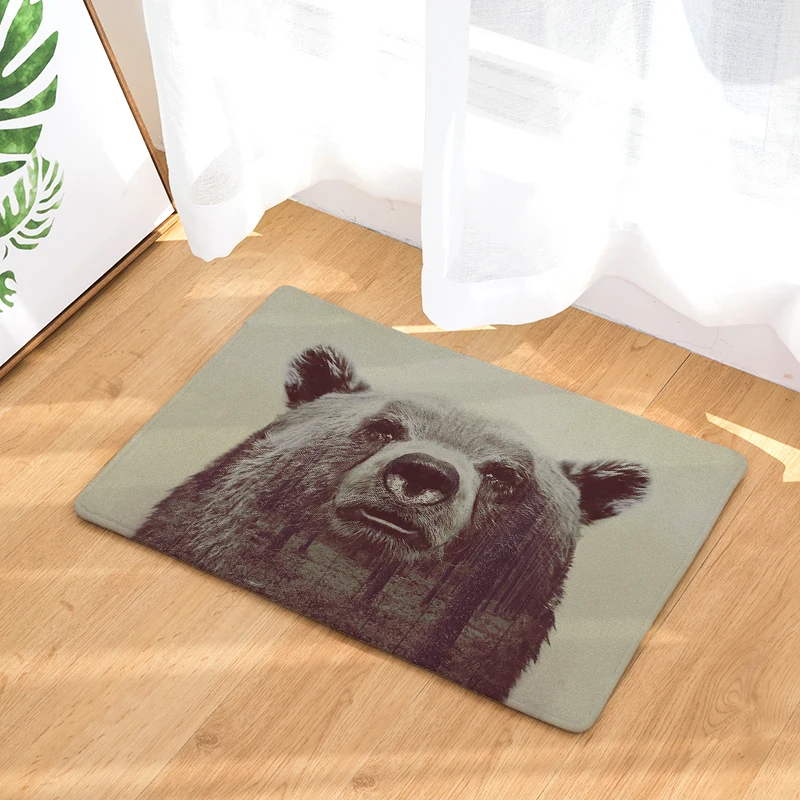 Противоскользящий напольный коврик с изображением медведя леса пейзажа для