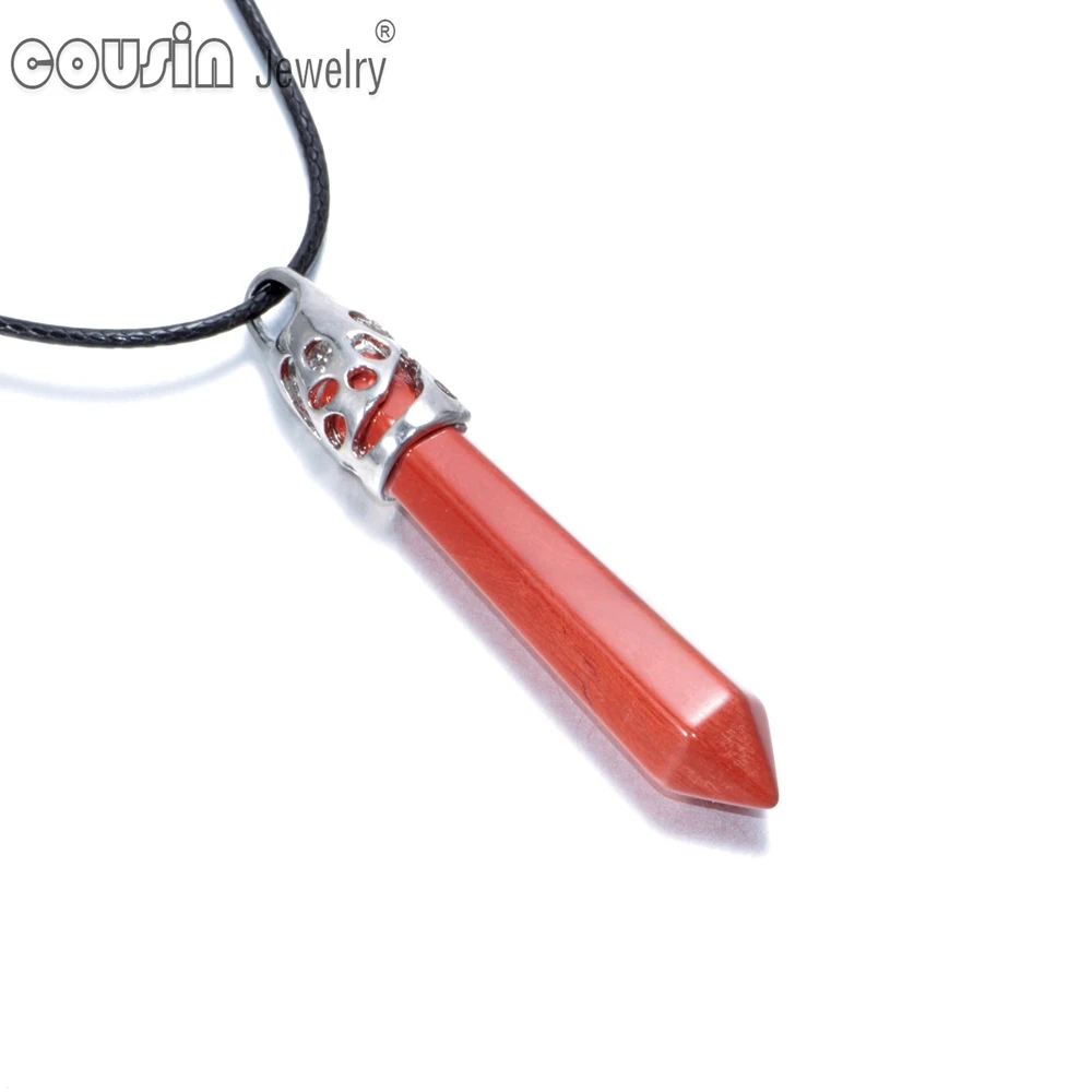 New Arrivals Hexagonal Pillar pattern necklace Crystal pendant with Leather Natural stone DZ0221a-r | Украшения и аксессуары