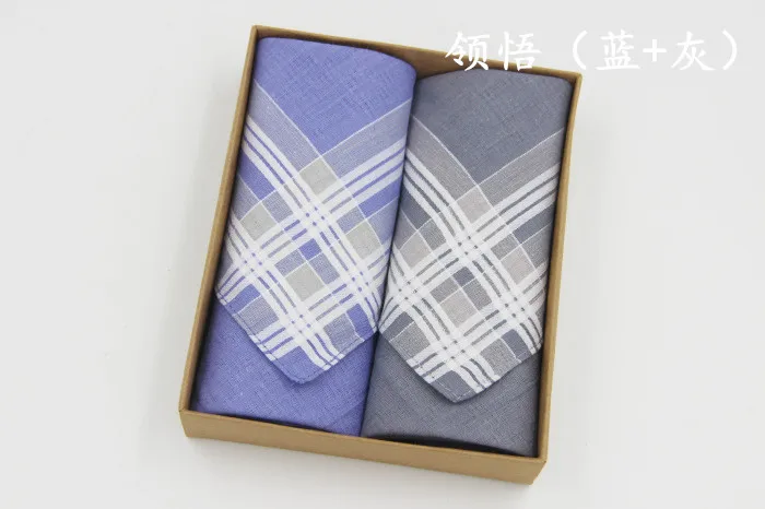 Blue Grey 2 шт./компл. носовые платки хлопок платок проверено и клетчатыми элементами носовых платков с упаковано в подарочную коробку - Цвет: Blue Grey