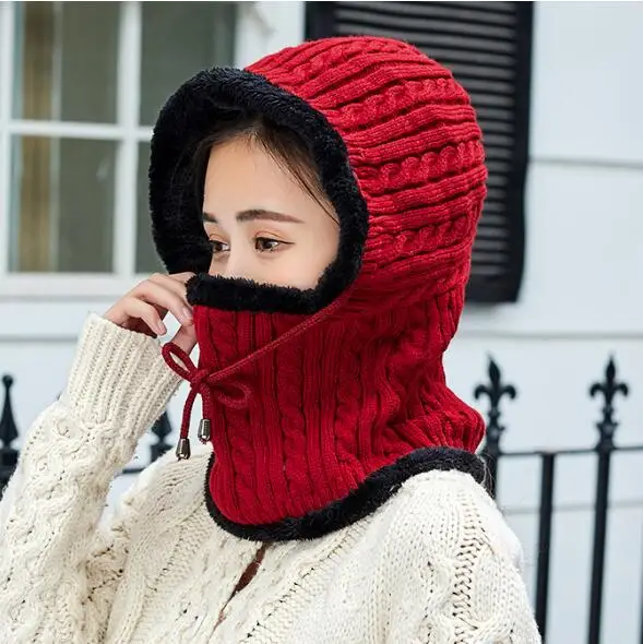 OZyc новая зимняя вязаная шапка шарф для женщин Skullies Beanies Зимние шапки для мужчин и женщин теплая маска Толстая шапка для девочек Женская шапка бини - Цвет: Wine red