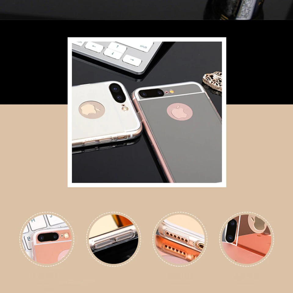 Блестящий зеркальный чехол из ТПУ + поликарбоната для iphone 7 4s SE 5 5s 6 8 X Plus Huawei P8 P9 Lite