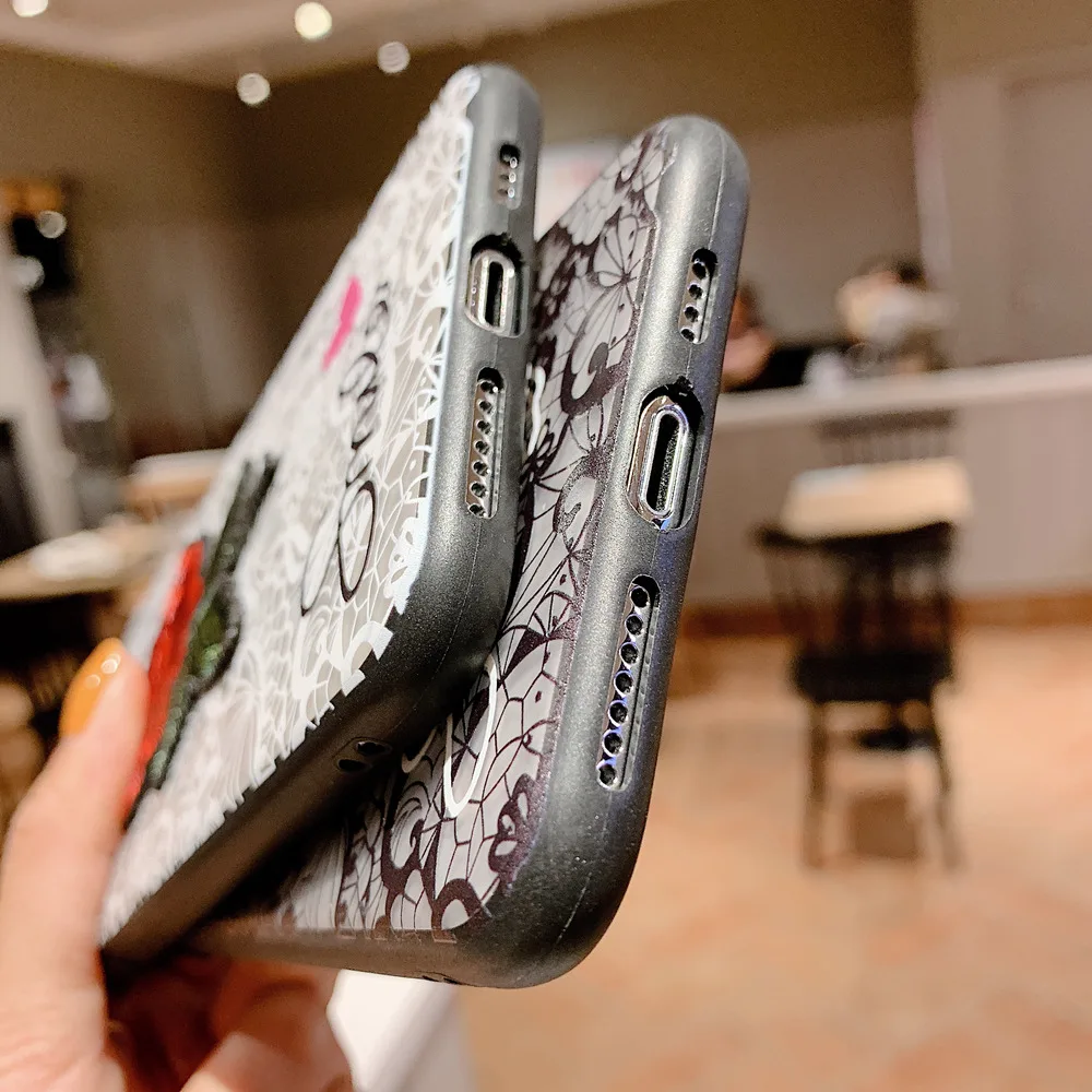 Ретро 3D Роза вышивка наручный ремешок телефонные чехлы для iPhone X XR XS Max кружева