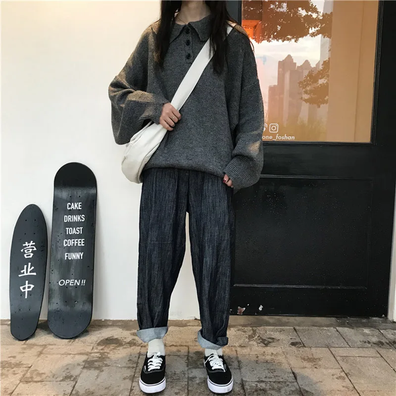 

Winter Sweater Women 2019 New Big Long Sleeve Knitted Sweater And Pullovers Turn-down Collar Loose Cashmere Sweater Women