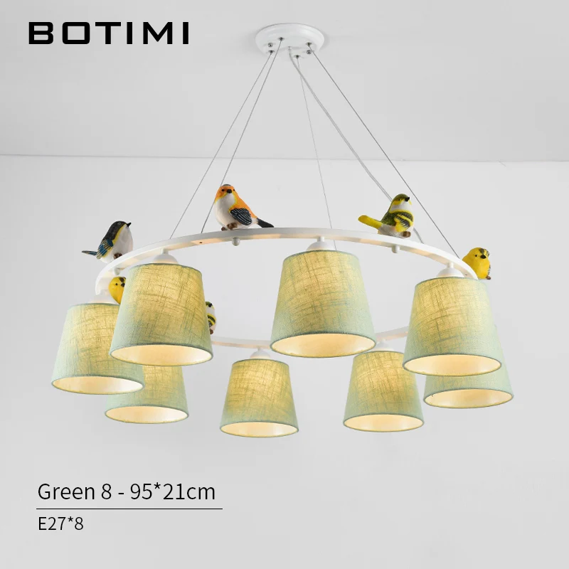 BOTIMI цвета птицы светодиодный Люстра с абажурами E27 тканевые люстры для гостиной спальни Подвесные Светильники