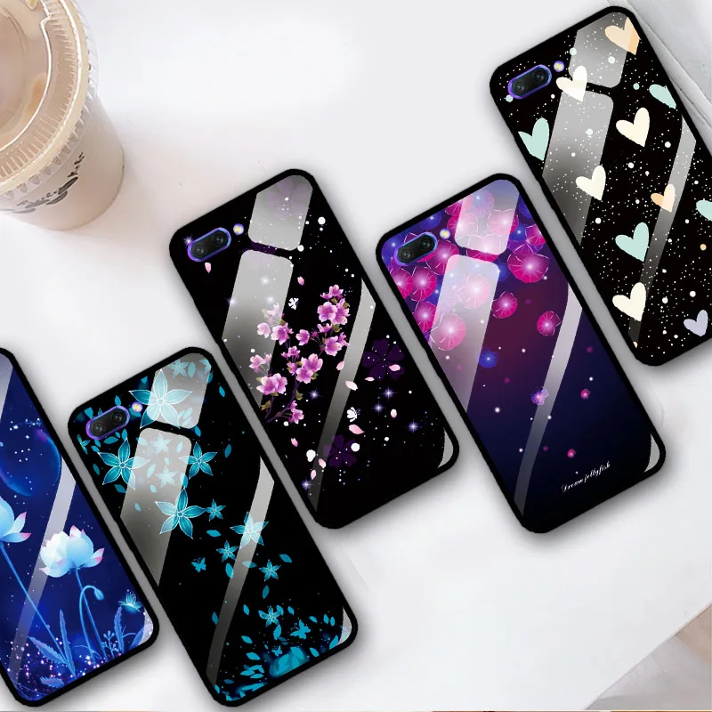 Для huawei Honor 10 чехол из закаленного стекла Мягкий край цветы задняя крышка для Honor10i