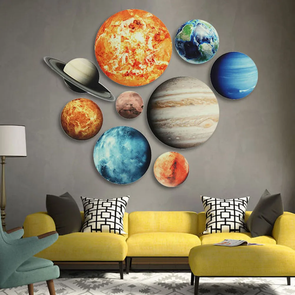 

9pcs 9 Planet Solar System Fluorescent Wall Sticker DIY Planets Wall Sticker Removable Glow In The Dark for Kids Bedroom