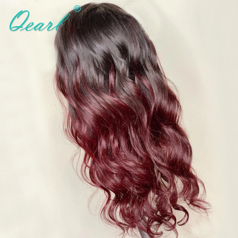Парики из натуральных волос бордового красного Омбре цвета парики с кружевом