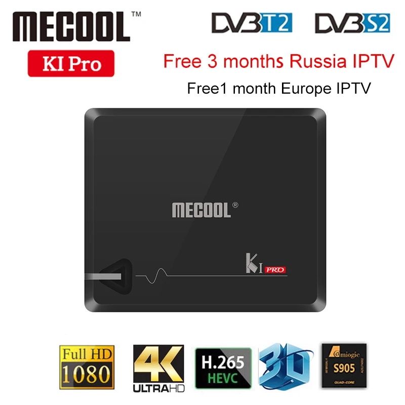 3 месяца России IP ТВ Android ТВ коробка MECOOL KI PRO DVB-T2 DVB-S2 DVB-C S905D Quad 4K Декодер каналов кабельного телевидения DDR4 Media player