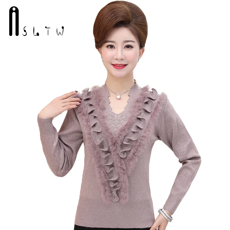 Женский кашемировый свитер ASLTW большого размера с длинным рукавом и треугольным