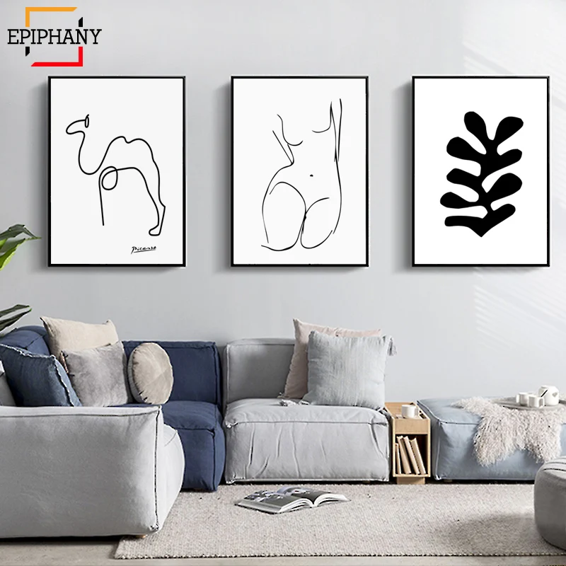 Современные женские эскизные черно белые плакаты с цветочным принтом и для