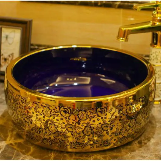 Керамическая раковина для ванной комнаты 5 цветов золотой цветок художественный