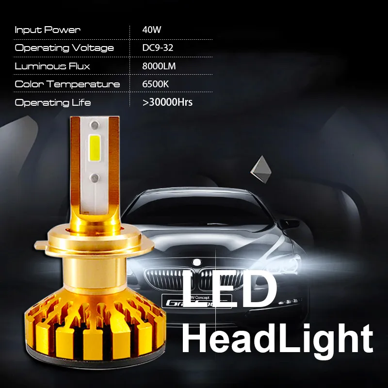 Мини 9005 светодиодный фары лампы 6000K Автомобильные H4 H8 H9 H11 9006 HB3 HB4 White10000lm/комплект