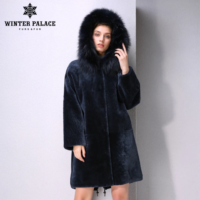Новое зимнее изделие модная меховая шуба класический стиль синий цвет край