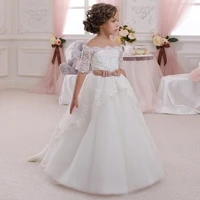 elegant vestido de primera communion romance lace up cap sleeve lace appliques sash bow soft tulle ball gown sl f300