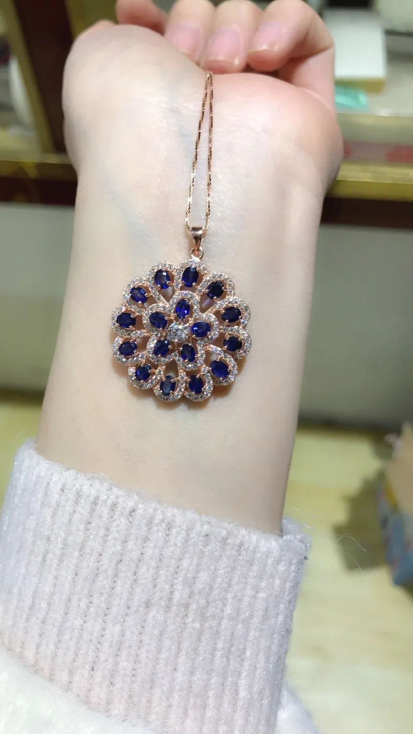 Женский кулон из серебра 925 пробы с натуральным голубым сапфиром|silver round|jewelry