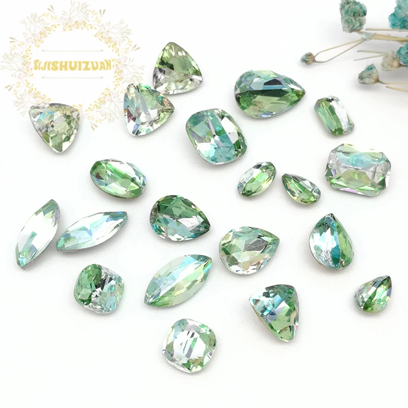 High-quality laser green Mix shape and size 20pcs or 50pcs pointback glue NAILS Crystal Glass Rhinestones DIY Wedding Dresses | Дом и сад