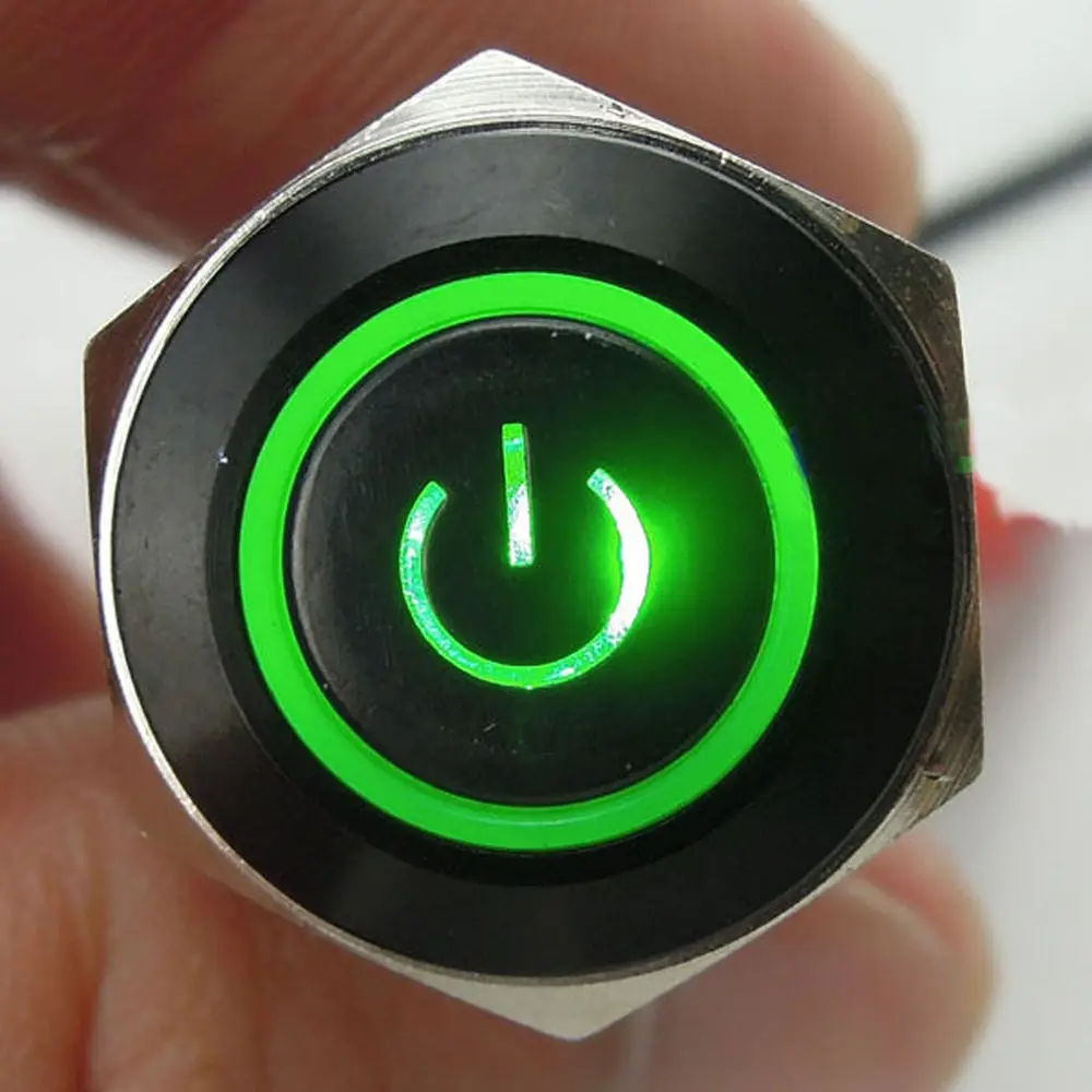 Кнопка переключения ON/OFF из черного металла EE support 4 шт. 12V 3A 16мм с символом и кругом из светодиодов (синий/красный/белый/зеленый) для автомобиля стилизации.