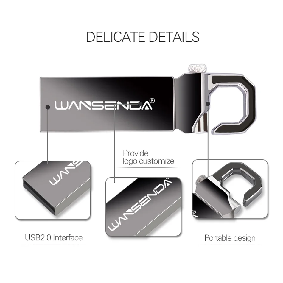 Оригинальный металлический флеш накопитель Wansenda 128 ГБ 64 32 16 8 4 Гб USB накопители