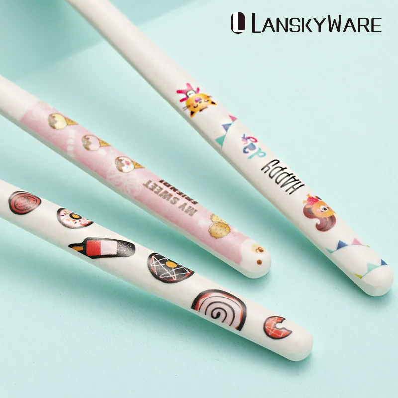 LANSKYWARE милая детская бамбуковая кофейная ложка с длинной ручкой, десертная чайная ложка с цветным узором, кухонная ложка для супа, мороженого, кофе