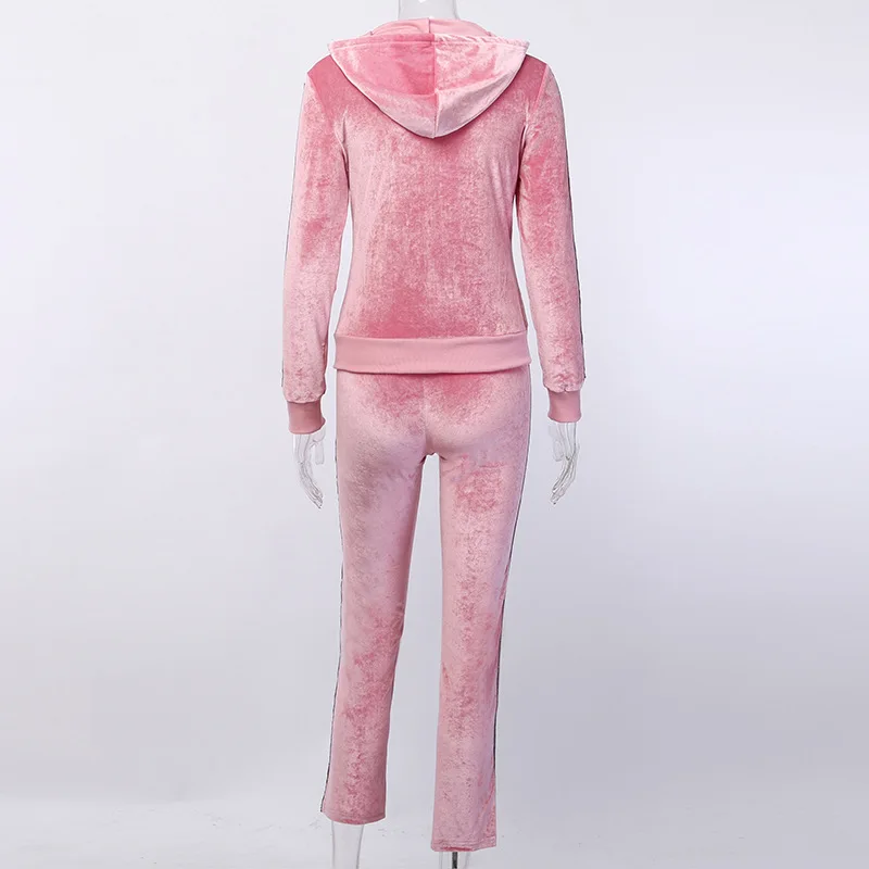 XUANSHOW Women Tracksuit Diamond Webbing Casual Two Piece Set Autumn Winter Velvet Long Sleeve Zip Pocket Hoodies Long Pant Set