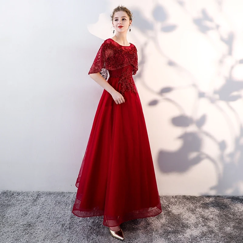 SSYFashion новый элегантный цвета красного вина кружева вечернее платье невесты
