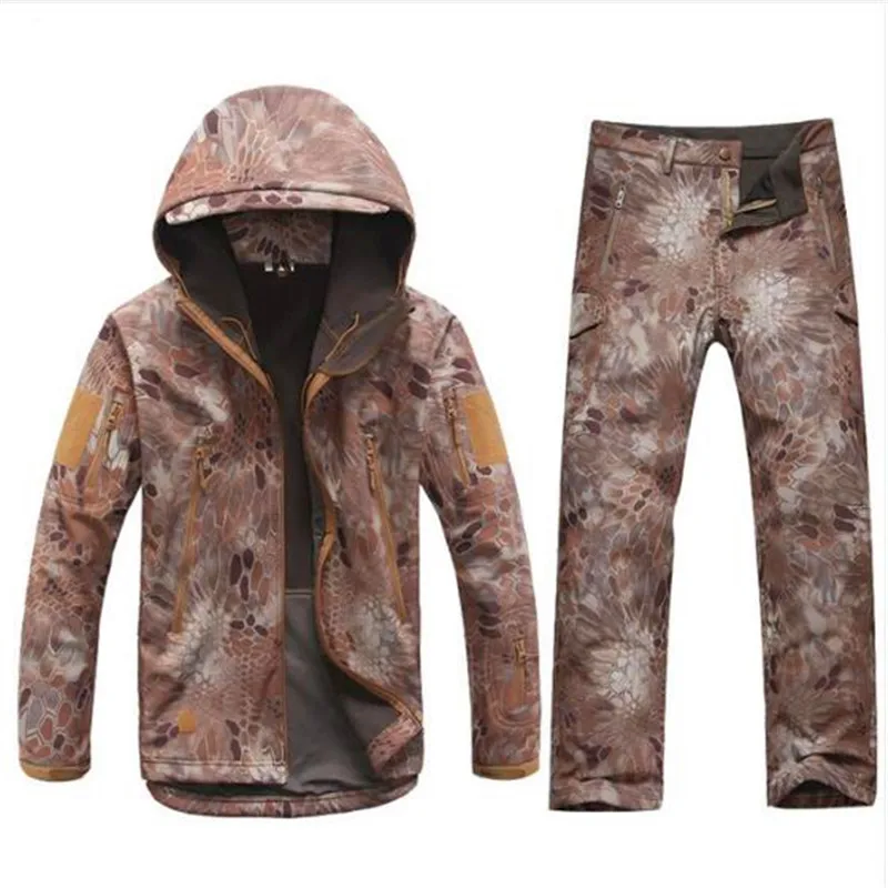 

AILOOGE Soft Shell Camouflage Jacket Set Men Army Waterproof Warm Camo Clothes Military Fleece Coat Windbreaker Clothing Suit