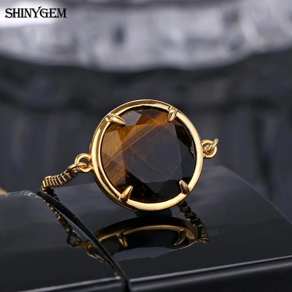 ShinyGem Natural Round Crystal Charm Bracelets Gold Plating Plated Tiger Eye Aventurine Citrines Stone for Women | Украшения и