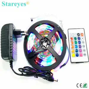 Лента светодиодная SMD 3528 2835 300 RGB, водостойкая, с пультом ДУ и адаптером питания 2 А, 1 комплект, 5 м