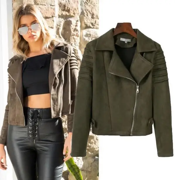 Повседневная замшевая Женская куртка с оборками короткие пальто длинным рукавом