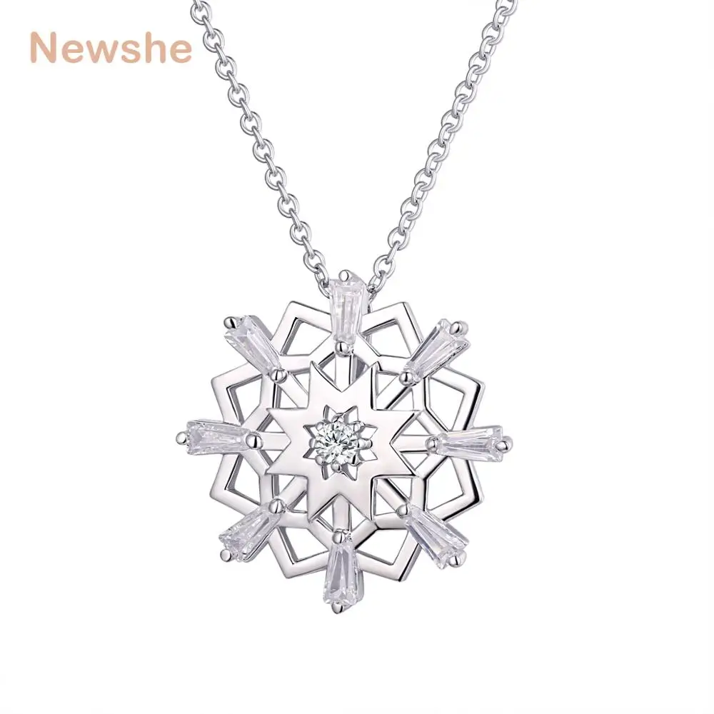 Newshe 925 Серебряный кулон для женщин 18 дюймов Цепь 1Ct белый кубический цирконий в