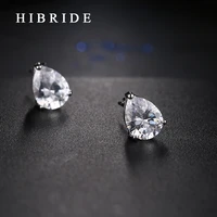 hibride new water drop clear cubic zirconia stud earring elegant rhodium plated women earrings e 86