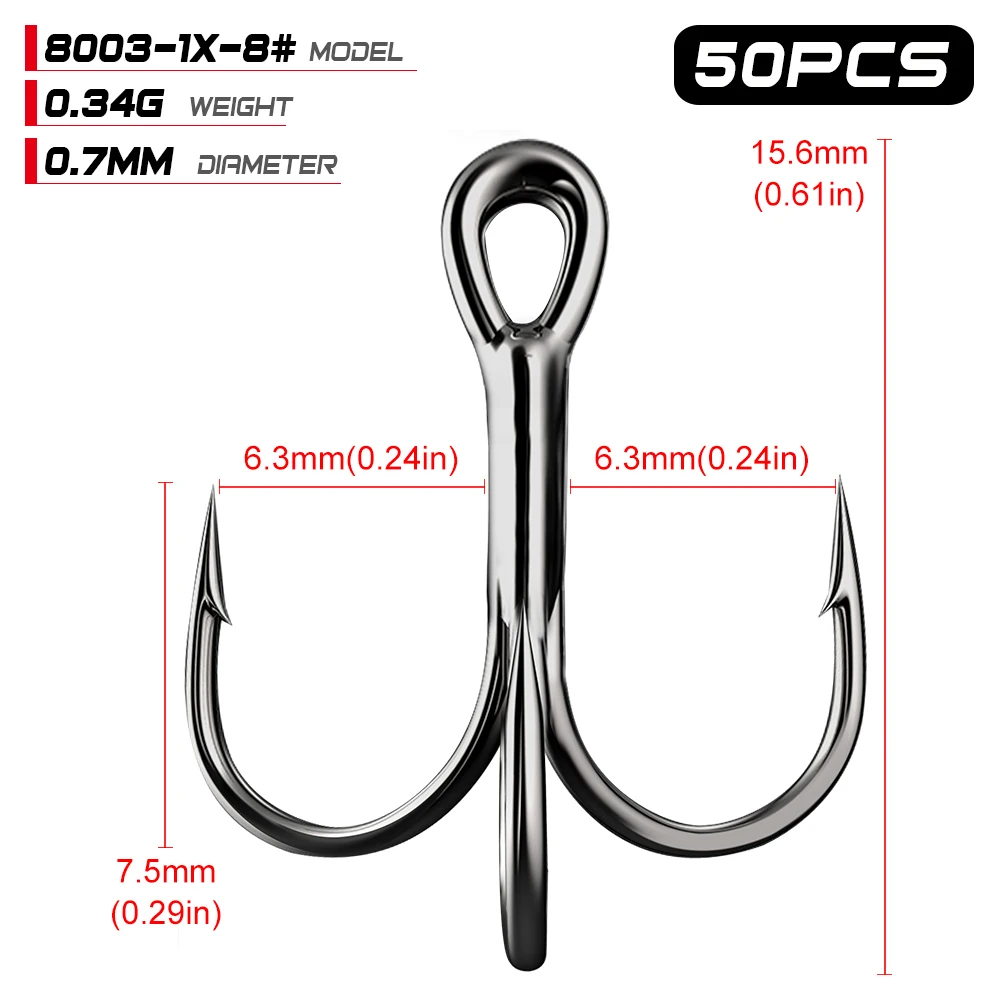 Size 8 50 шт./лот рыболовный крючок в соленой воде, черные никелевые тройные Крючки 1#-12#2/0#-5/0# Высокоуглеродистая сталь, высокопрочные крючки - Цвет: Size 8