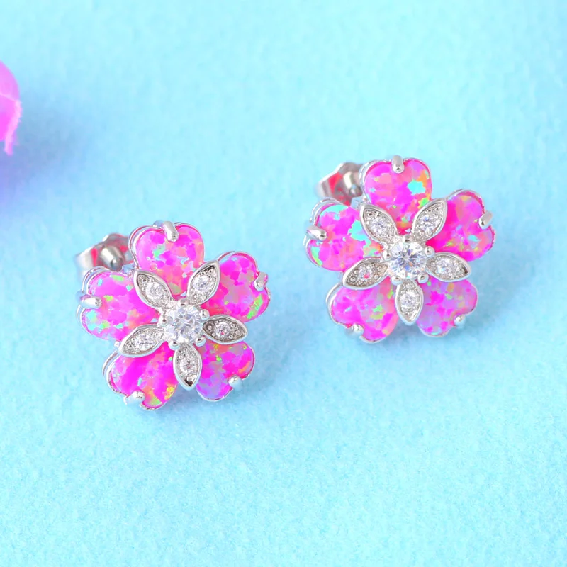 Женские серьги-пусеты OE581A с цветком розового или серебряного цвета | Украшения и
