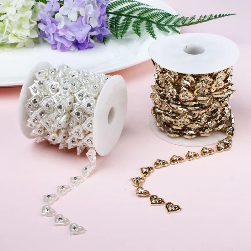 Рулонная жемчужная цепь лента из страз белая/золотая Yard стразы АБС аксессуары