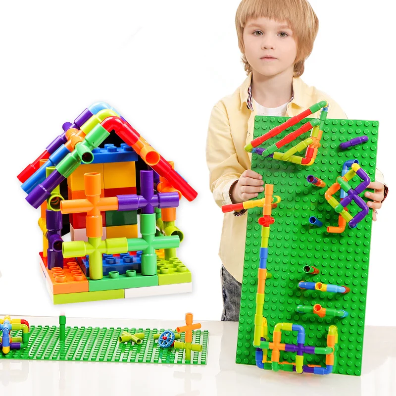 38-306PCS ABS Material DIY Water Pipe Building Blocks Pipeline Tunnel Toys with Base Plate Compatible Big Size Bricks Gift | Игрушки и