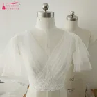 Кружевная Свадебная куртка с V-образным вырезом и аппликацией, цвет слоновой кости, шнуровка сзади, женская свадебная шаль с накидкой, индивидуальный дизайн DQG595