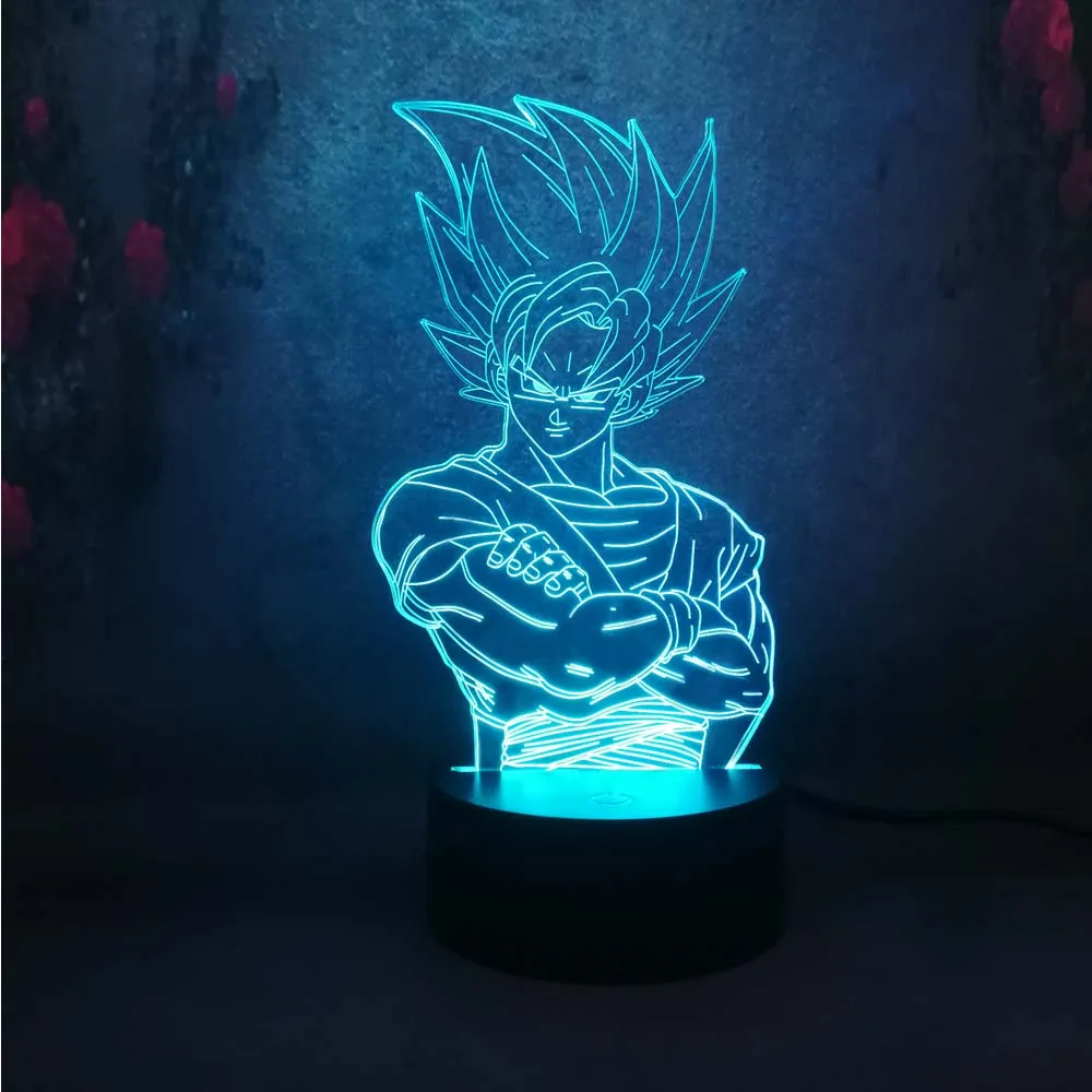 Красивая настольная лампа Dragon Ball Goku с 3D USB зарядкой светодиодная разноцветная для