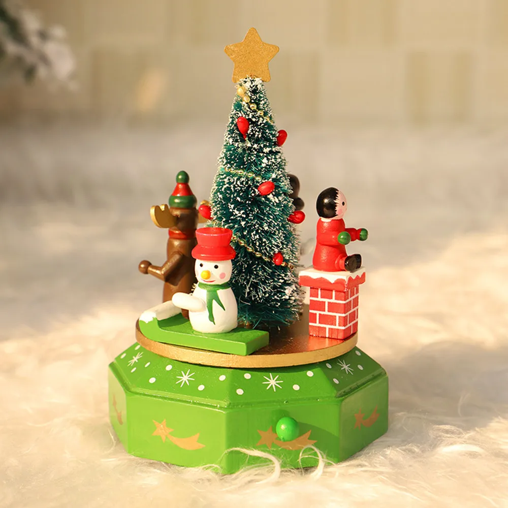 Новая деревянная музыкальная шкатулка карусель Елочное украшение настольное