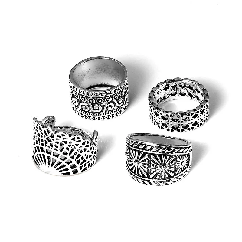 Летние популярные кольца для женщин в стиле панк 4 шт./лот с резным цветком миди