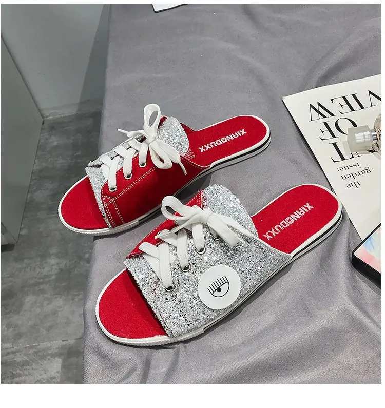 Женские тапочки Новинка лета 2019 года парусиновая обувь женские с дырявым носком